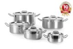 Kochtopf, niedrig - mit Deckel, HENDI, Profi Line, 4,8L, ⌀240x(H)105mm
