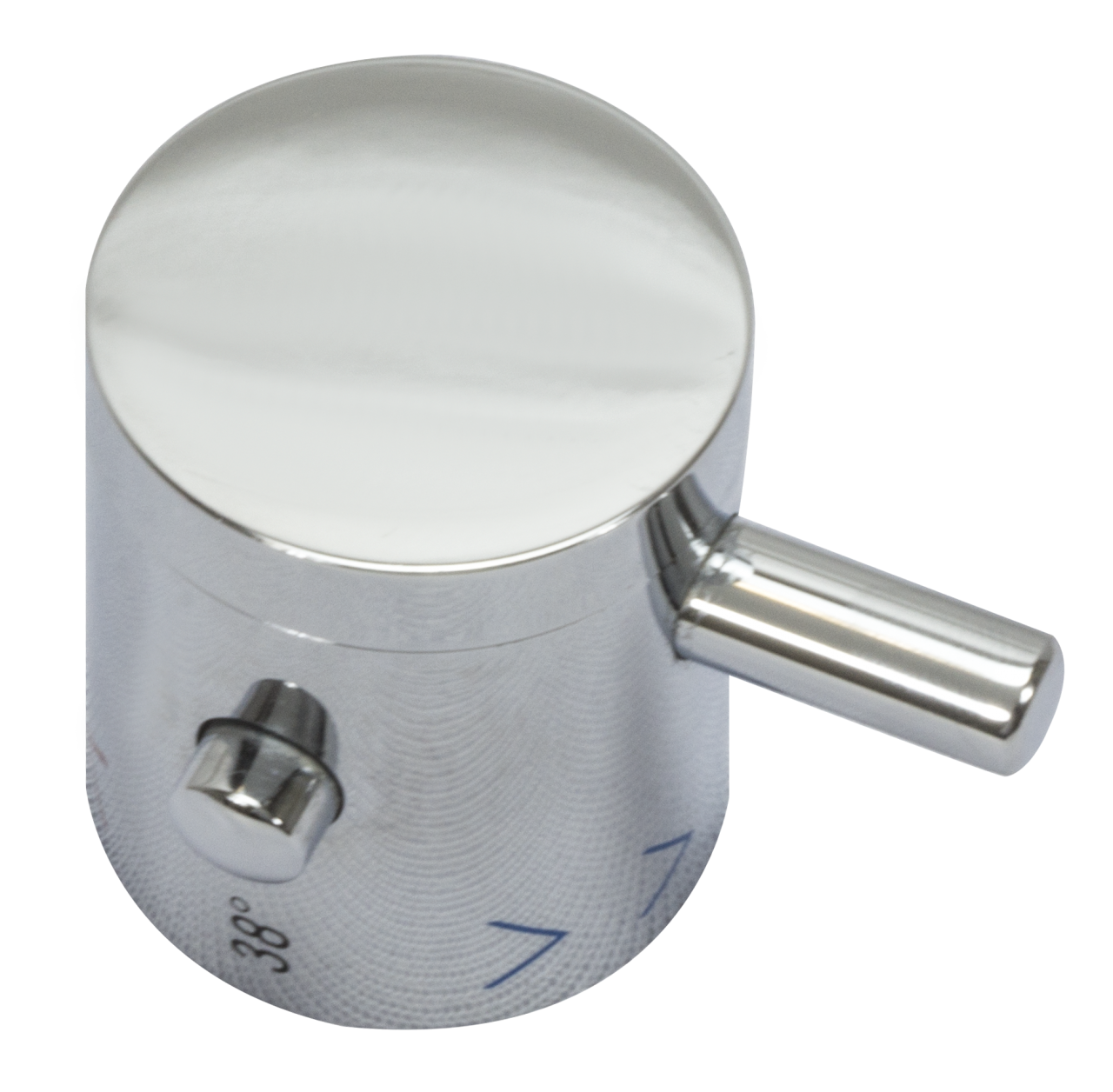 Griff zu Wandbatterie Temperatur verchromt mit Abgang unten 1 Griff zu Wandbatterie Temperatur verchromt mit Abgang unten