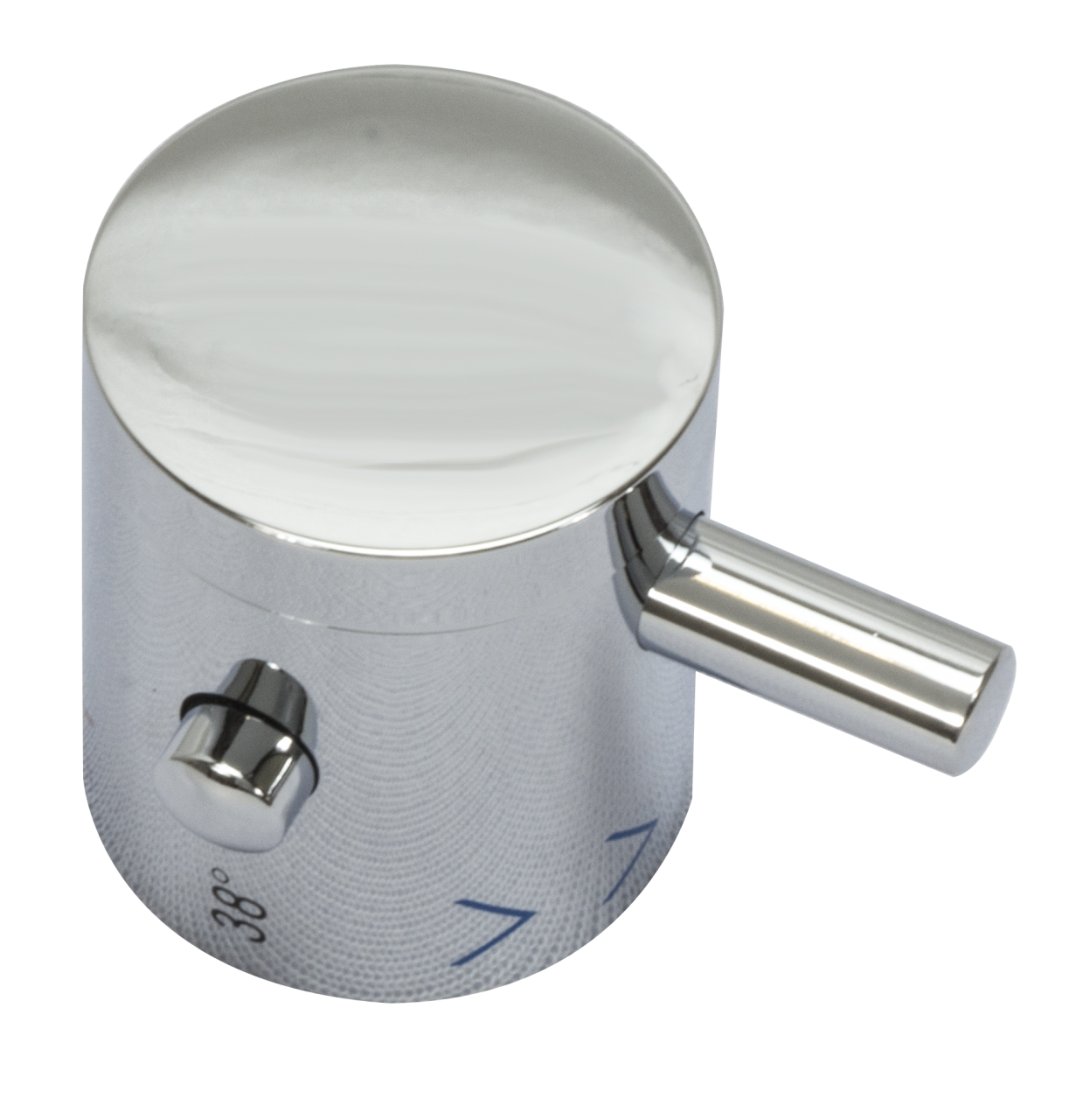 Griff zu Wandbatterie Temperatur verchromt mit Abgang oben 1 Griff zu Wandbatterie Temperatur verchromt mit Abgang oben