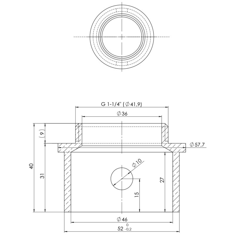 Säulenadapter Ø57,7 H9mm MS chrom