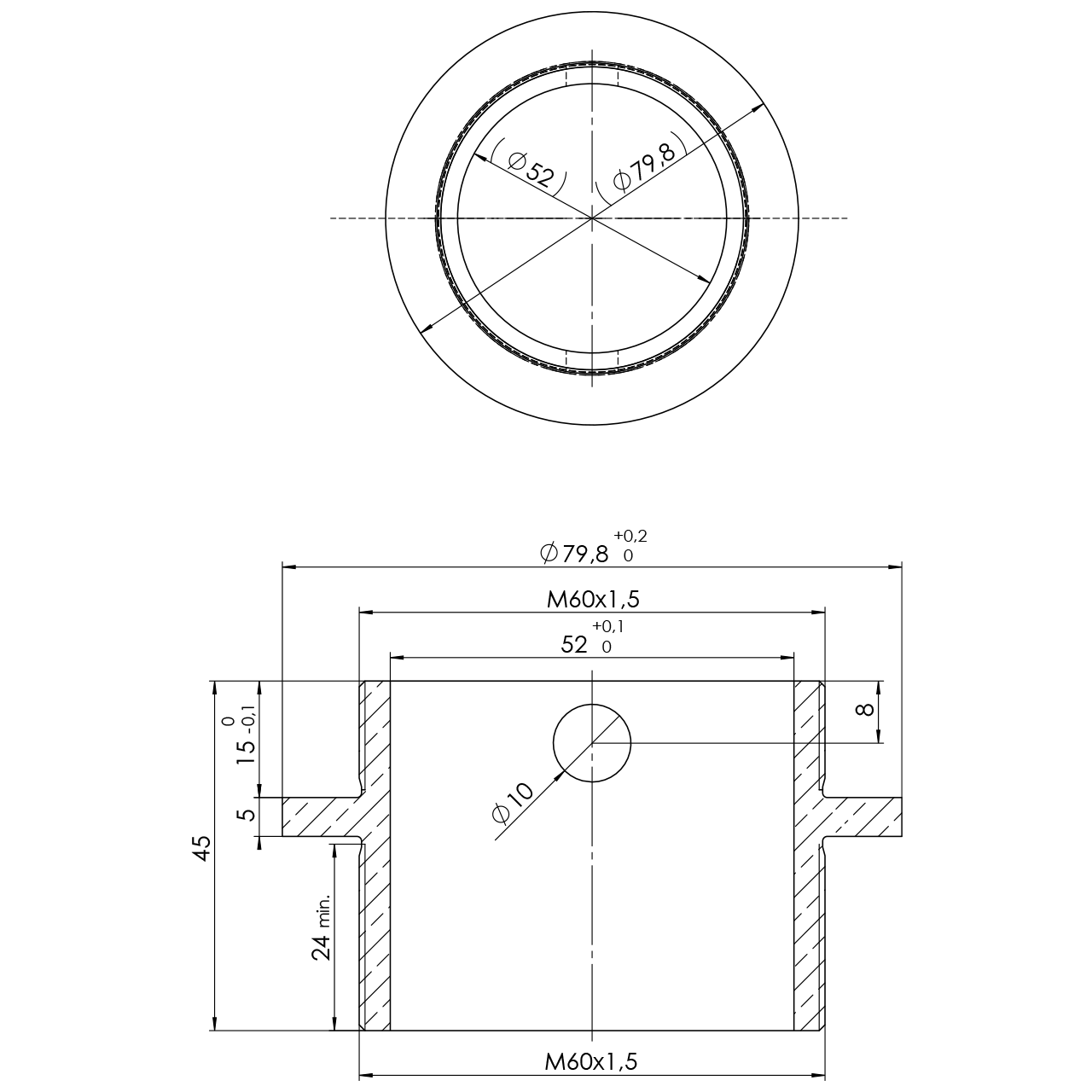 Schraubadapter Ø52 mm x M60x1,5mm 1 Schraubadapter Ø52 mm x M60x1,5mm