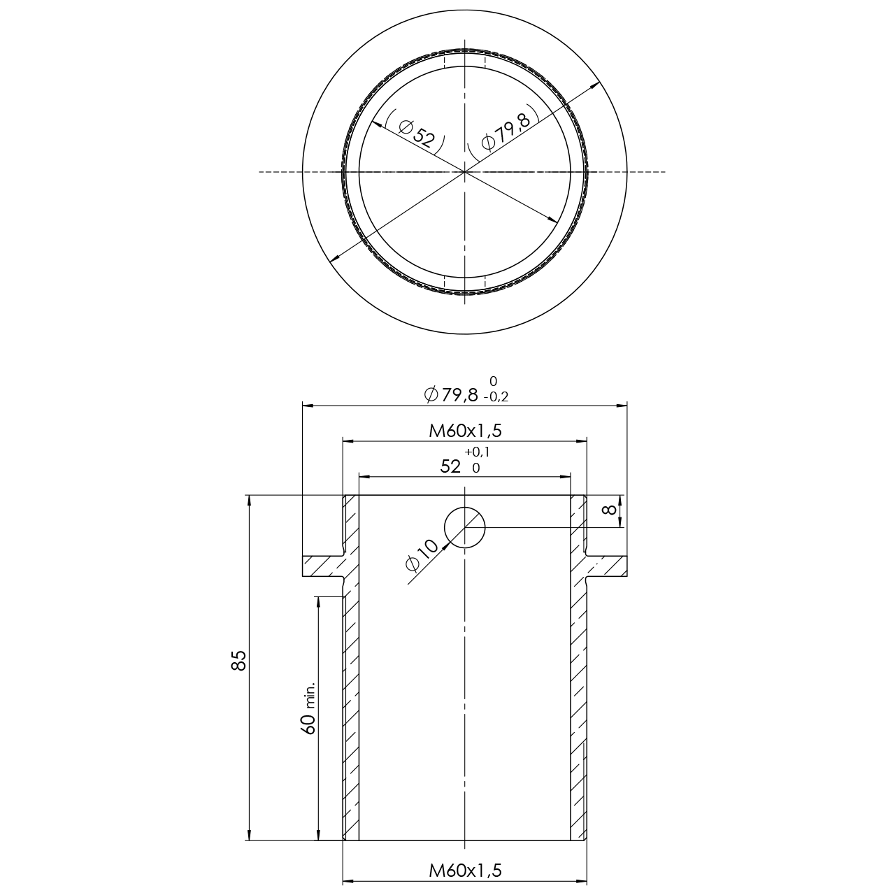 Schraubadapter Ø52 mm x M60x1,5mm 1 Schraubadapter Ø52 mm x M60x1,5mm